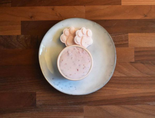 Strawberry Kefir for Dogs in Bowl with Kefir Paws