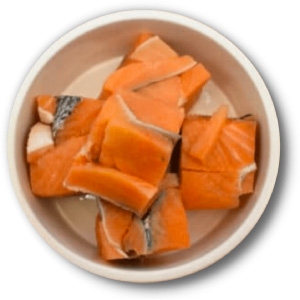Chunks of salmon in a bowl